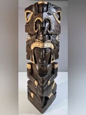 Hand-Carved Tribal Totem Sculpture Mayan Aztec Style Home Art